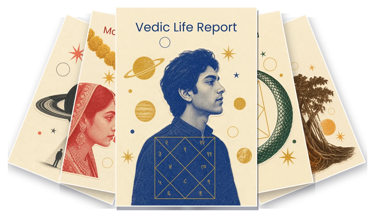 A fan of white-label Vedic report covers - Sade Sati, Marriage & Love Life, Vedic Life Report, Kaal Sarp Dosha and Pitra Dosha